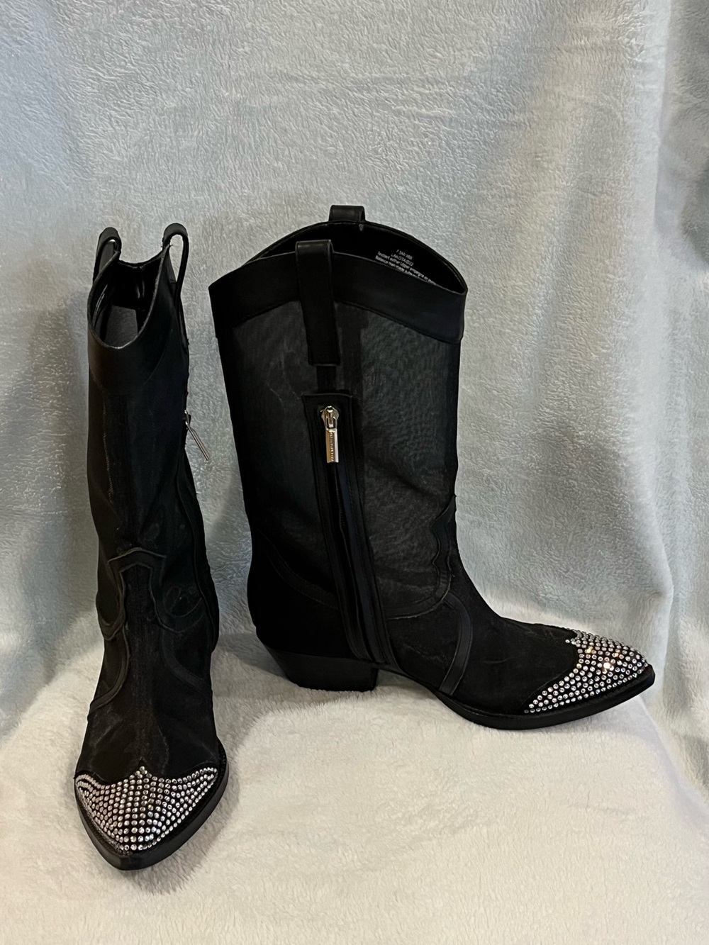 Karl Lagerfeld Paris Mesh Western / Cowgirl Boots w/ rhinestones. Black. 7.5 - Picture 2 of 11
